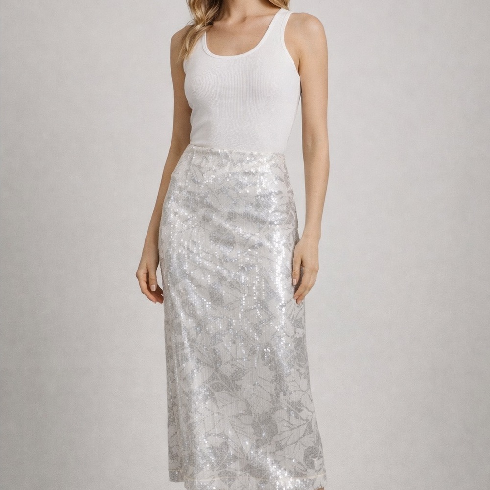 Michael Kors Silver Sequin Pencil Skirt